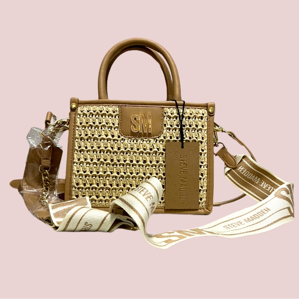 NWT Steve Madden Tan and Woven Crossbody Purse